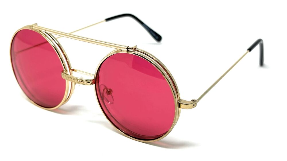 7462 Round Flip Up Sunglasses Vintage Steam Punk Style, Metal Frame, Revo